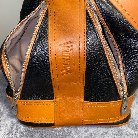 Valentina Black Tan Genuine Leather Made In Italy Sling Backpack - Picture 11 of 14